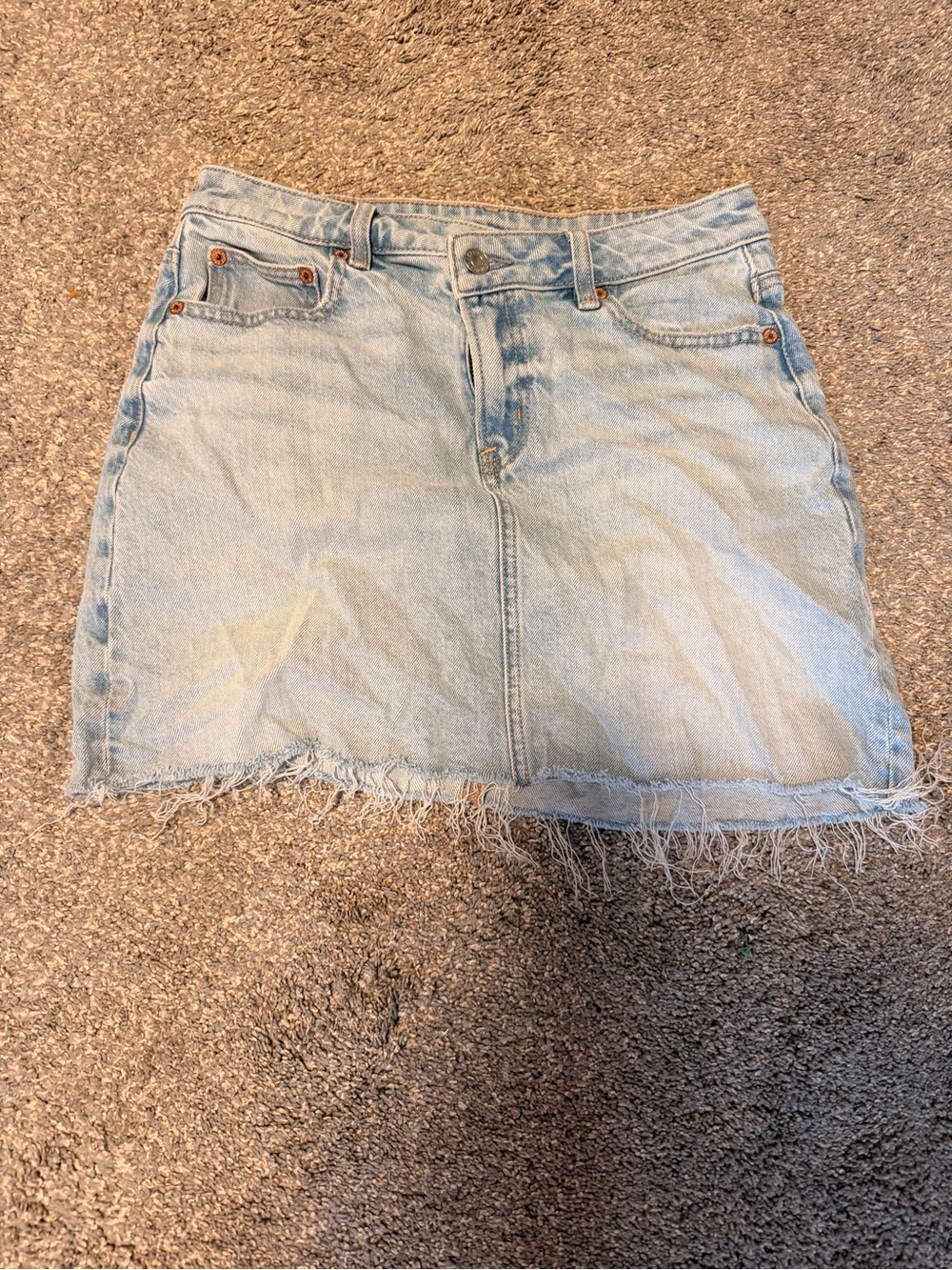 American Eagle Outfitters Light Blue Denim Mini Skirt with Frayed Hem